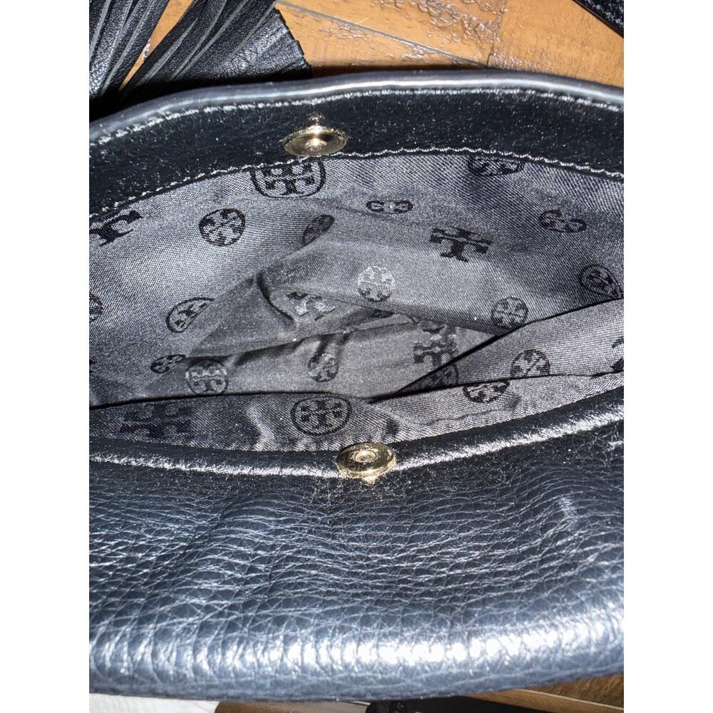 TORY BURCH Crossbody Bag Women's Black Pebbled Leather Tassel Logo Shoulder - Picture 13 of 16
